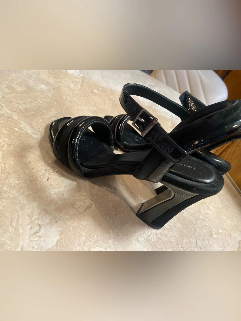 Tory Burch Black Patent Leather Strappy Block Heels